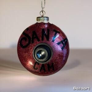 SANTA CAM CHRISTMAS TREE ORNAMENT HANDMADE RED Shatter Proof